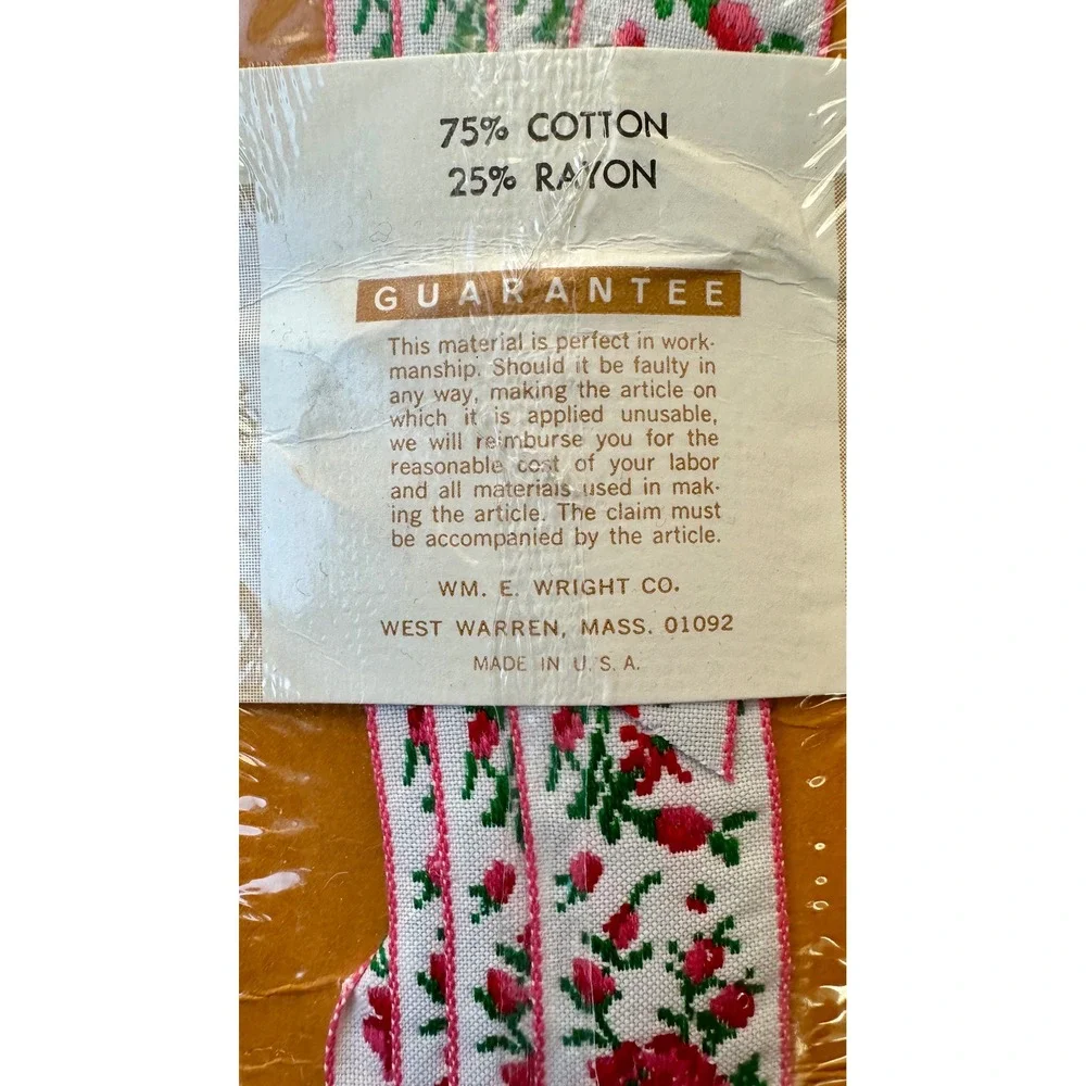 Vintage 1960s Wrights Perma-Trim Embroidered Floral Boho Fabric Trim 2 Yards